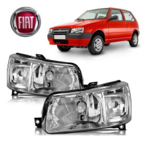 Imagem do produto Par Farol Fiat Uno Mille Fire Economy Cromado 2004 Até 2013